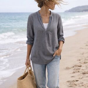 Eileen Fisher Organic Cotton Linen Gray Tunic | Lightweight Coastal Capsule Top